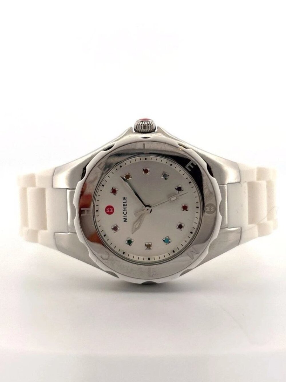 Michele Tahitian Jelly Bean Watch White Steel Silicone Box & Card MW12P000001